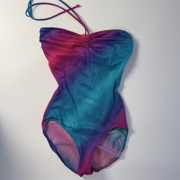 1970s Disco Era One Piece Swimsuit, Bisexual Pride Colors & Polka Dots - Picture 5 of 5